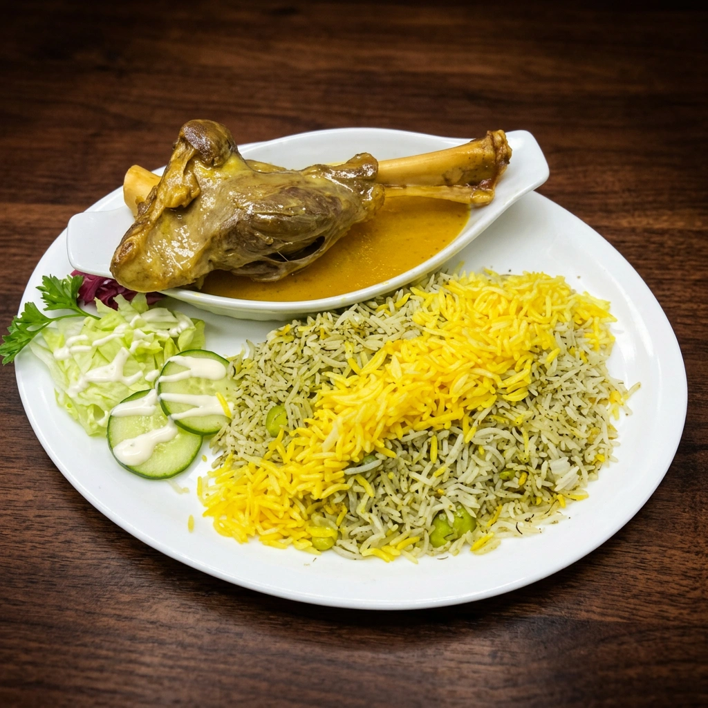 Persian lamb shank with fava bean dill rice at Tehran Market and Cafe Winnipeg