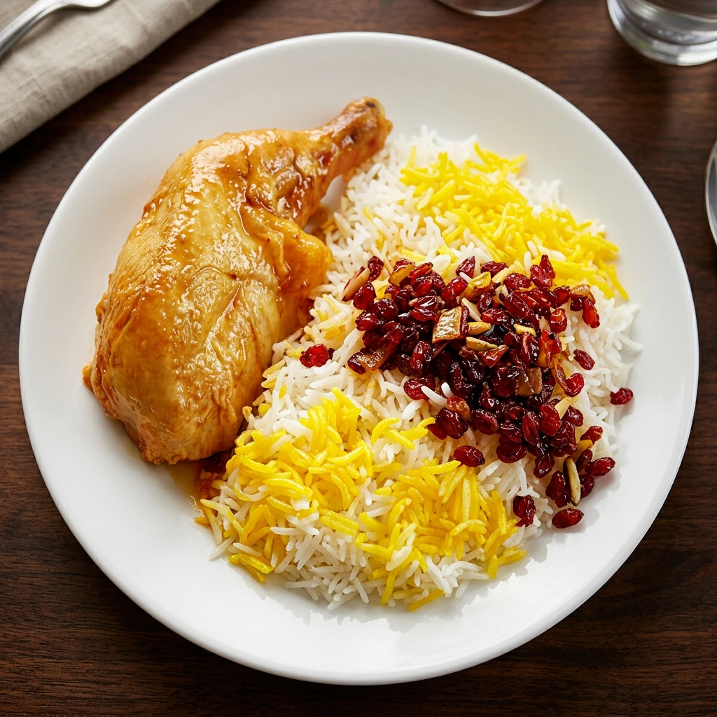 Zereshkpolo barberry saffron chicken rice at Tehran Market and Cafe Winnipeg